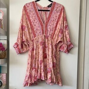 AAKAA|Boho Floral Festival Babydoll Dress withTassel Tie|Medium|GUC minor flaws*